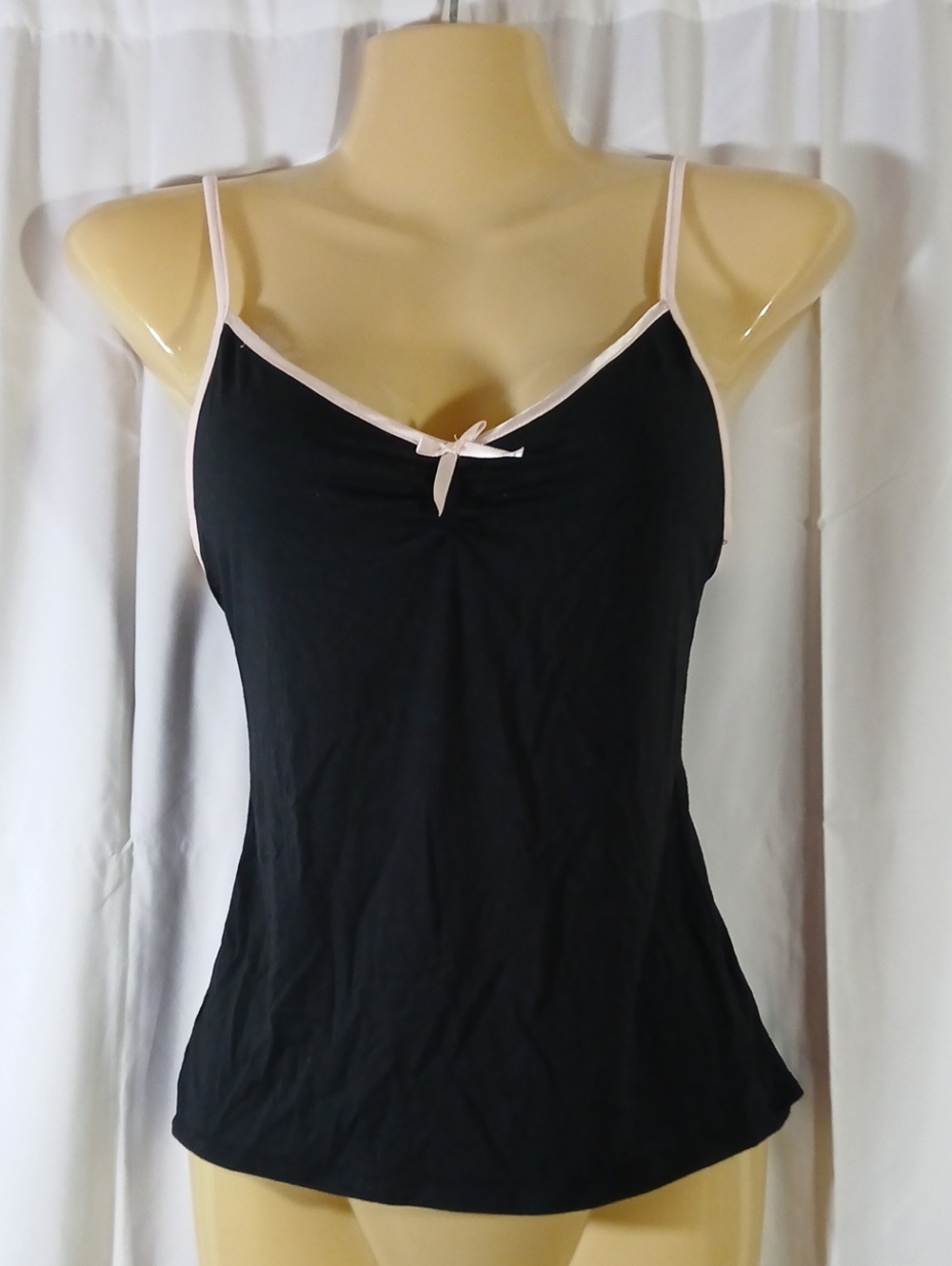 Victoria's Secret Womens Small Black Knit Cami Top Sleep Lounge Pink Bow Soft